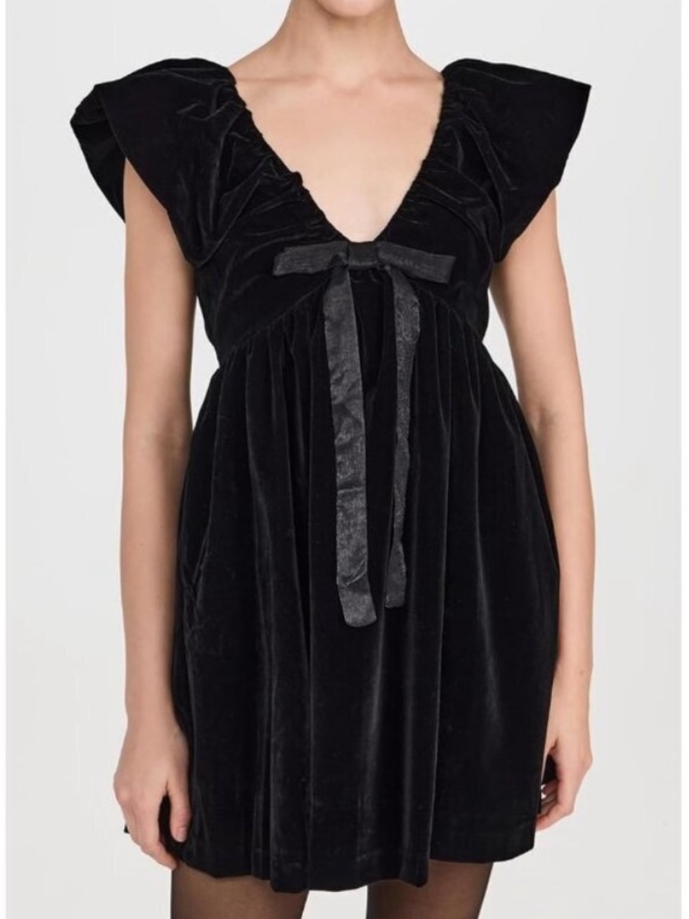 NWT Anthropologie Endless Rose Velvet Bow Mini Dress black v-neck Sz XS